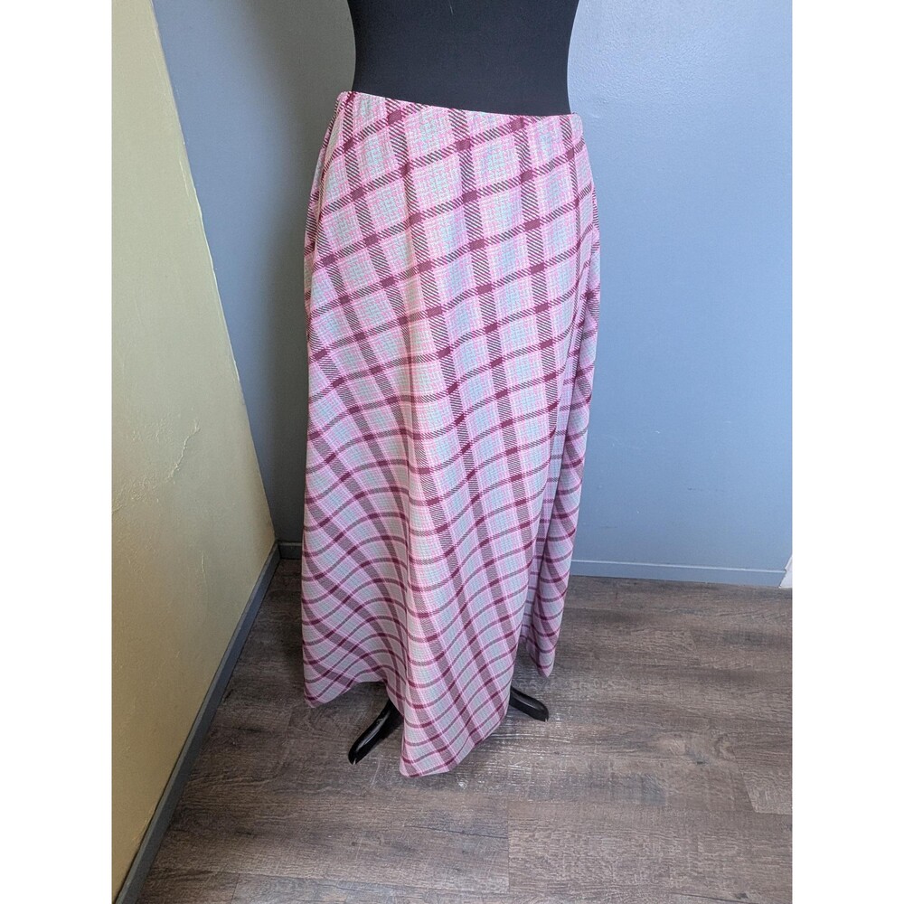 70s Plaid Maxi Skirt; Vintage Polyester Skirt